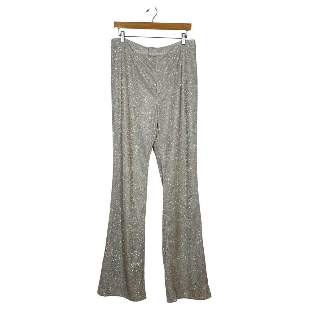 SLA Flared Pants Women's‎ Size Large Gray Glitter Shimmer High Waisted Trouser